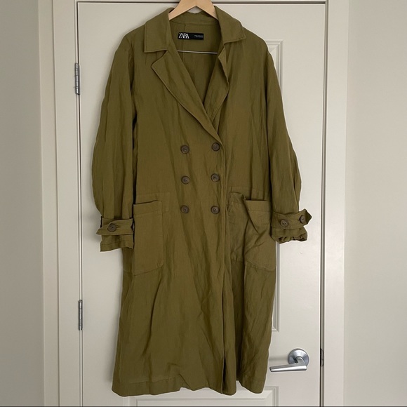 Zara OVERSIZED BUTTONED TRENCH COAT in Oil color size M - Picture 3 of 14
